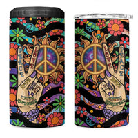 Hippie 4 in 1 Can Cooler Tumbler Hand Gesture V With Peace Symbol - Wonder Print Shop
