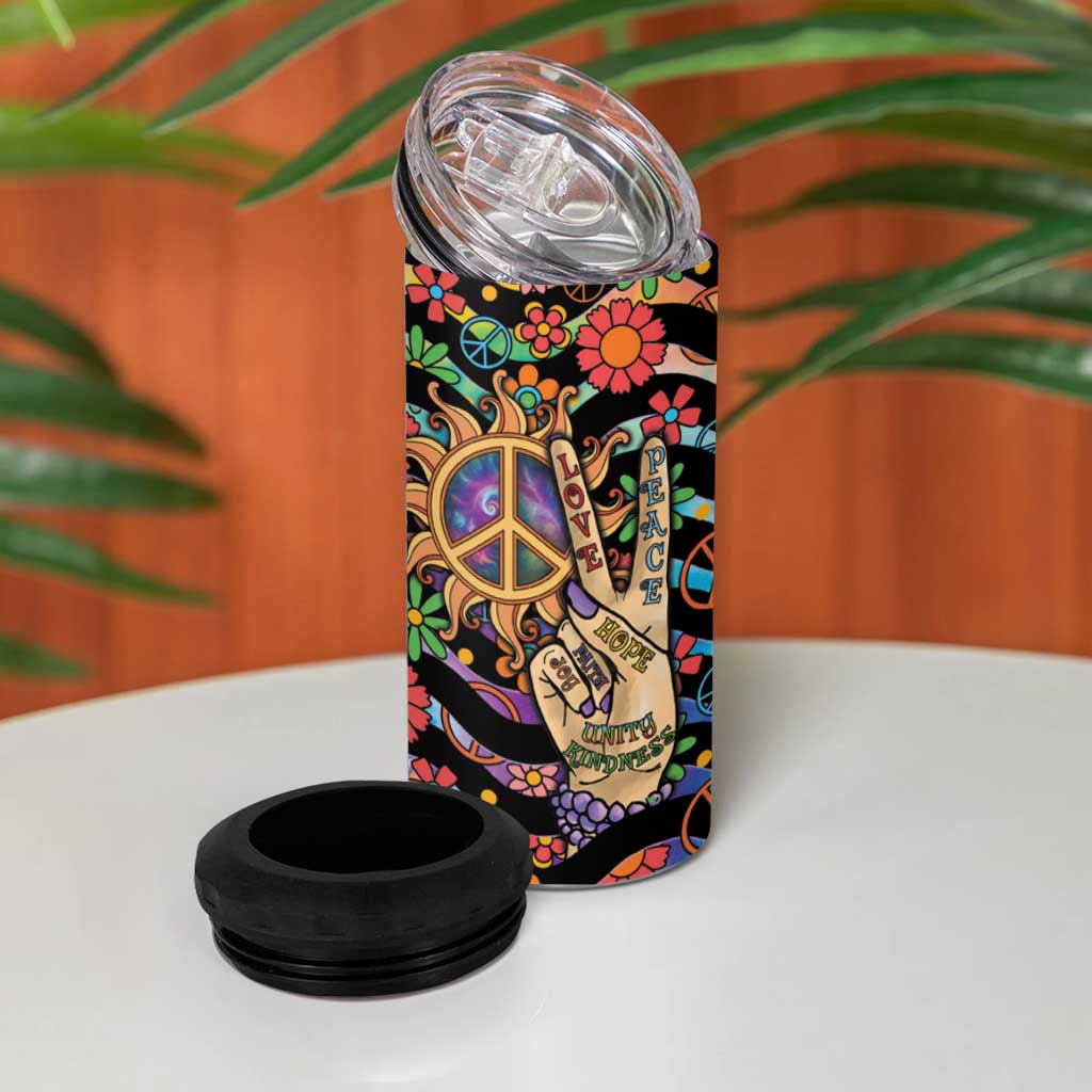 Hippie 4 in 1 Can Cooler Tumbler Hand Gesture V With Peace Symbol - Wonder Print Shop