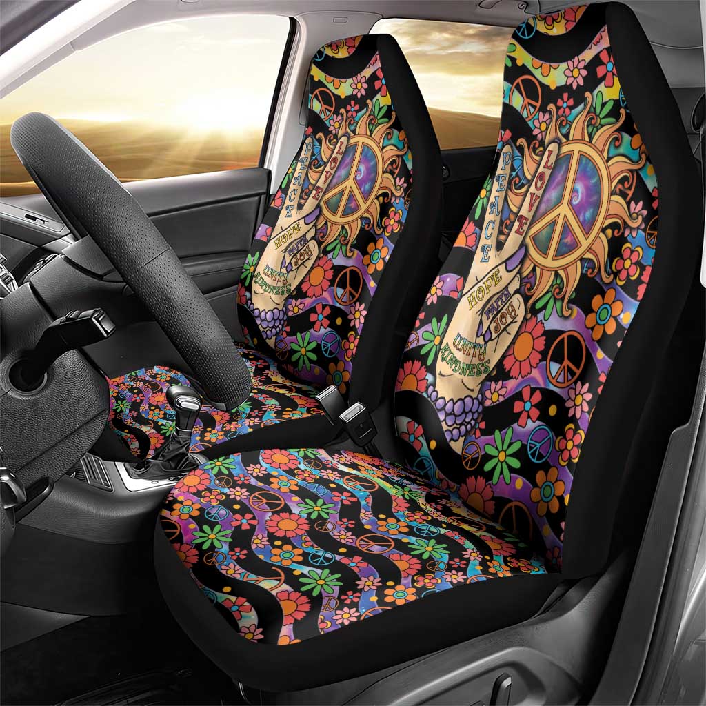 Hippie Car Seat Cover Hand Gesture V With Peace Symbol - Wonder Print Shop