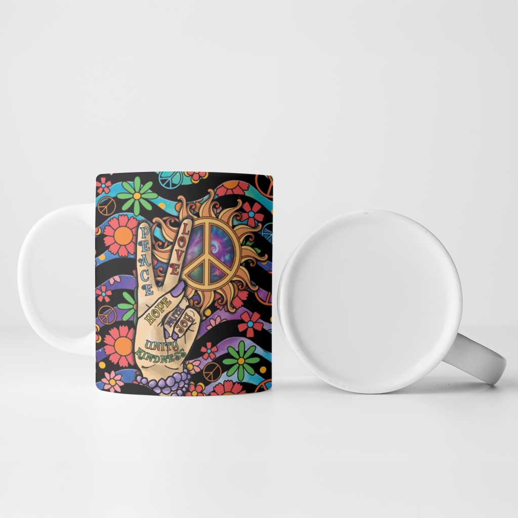 Hippie Ceramic Mug Hand Gesture V With Peace Symbol - Wonder Print Shop