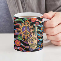 Hippie Ceramic Mug Hand Gesture V With Peace Symbol - Wonder Print Shop