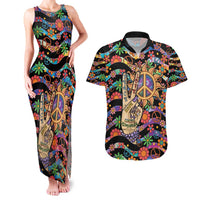Hippie Couples Matching Tank Maxi Dress and Hawaiian Shirt Hand Gesture V With Peace Symbol - Wonder Print Shop