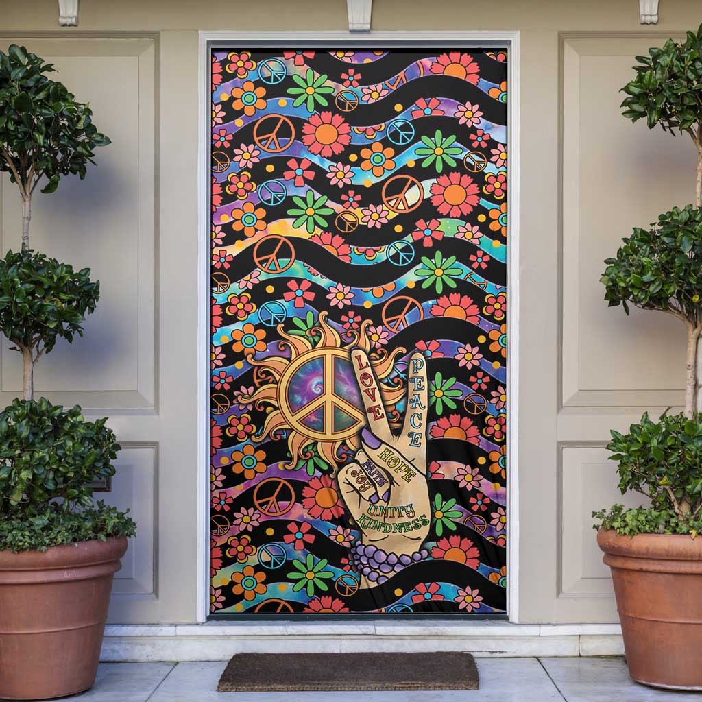 Hippie Door Cover Hand Gesture V With Peace Symbol - Wonder Print Shop