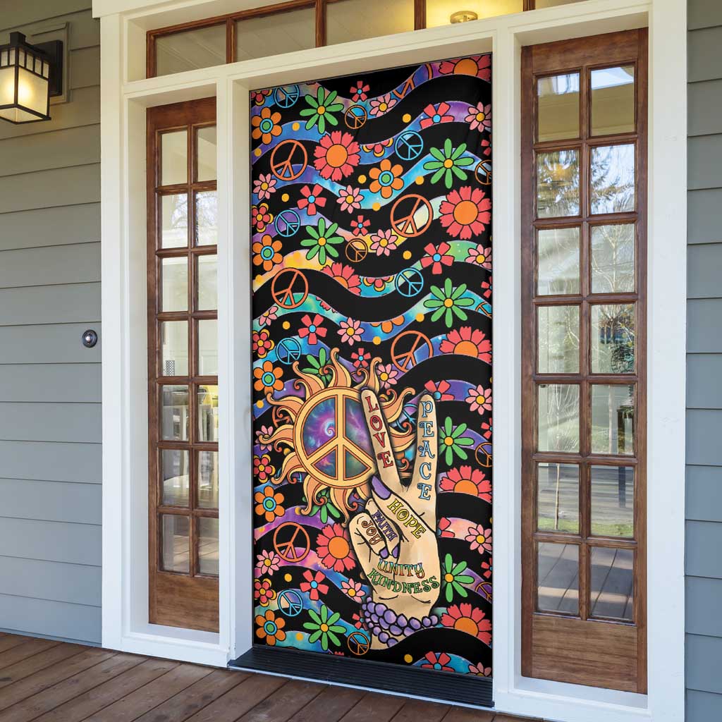 Hippie Door Cover Hand Gesture V With Peace Symbol - Wonder Print Shop