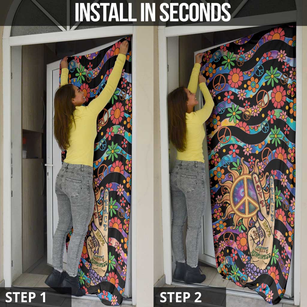 Hippie Door Cover Hand Gesture V With Peace Symbol - Wonder Print Shop