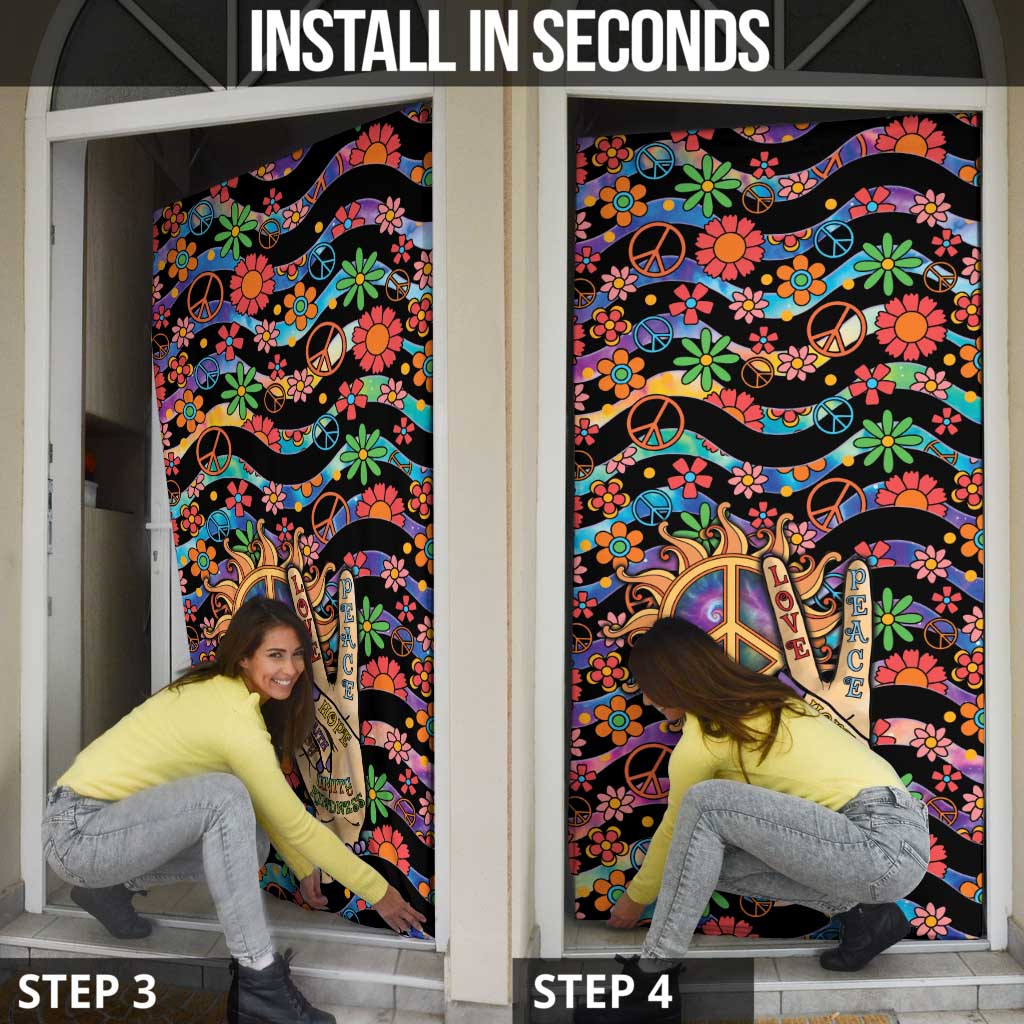 Hippie Door Cover Hand Gesture V With Peace Symbol - Wonder Print Shop