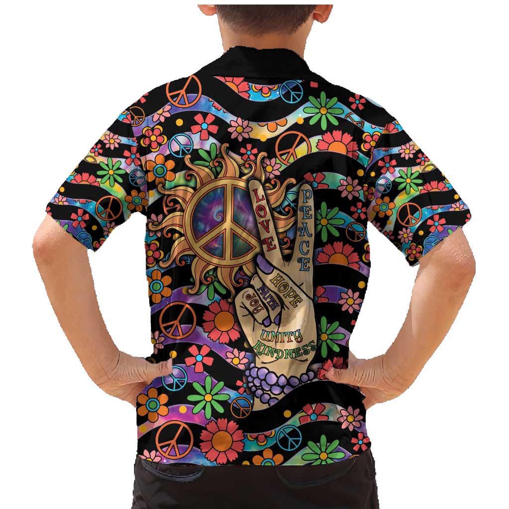 Hippie Family Matching Mermaid Dress and Hawaiian Shirt Hand Gesture V With Peace Symbol - Wonder Print Shop