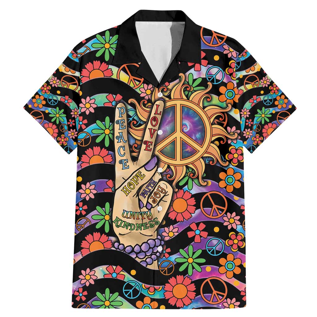 Hippie Family Matching Mermaid Dress and Hawaiian Shirt Hand Gesture V With Peace Symbol - Wonder Print Shop