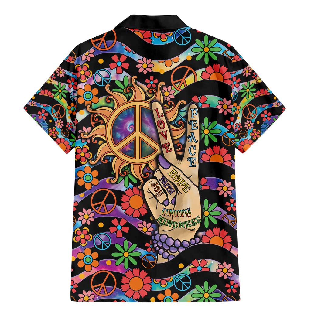 Hippie Family Matching Mermaid Dress and Hawaiian Shirt Hand Gesture V With Peace Symbol - Wonder Print Shop