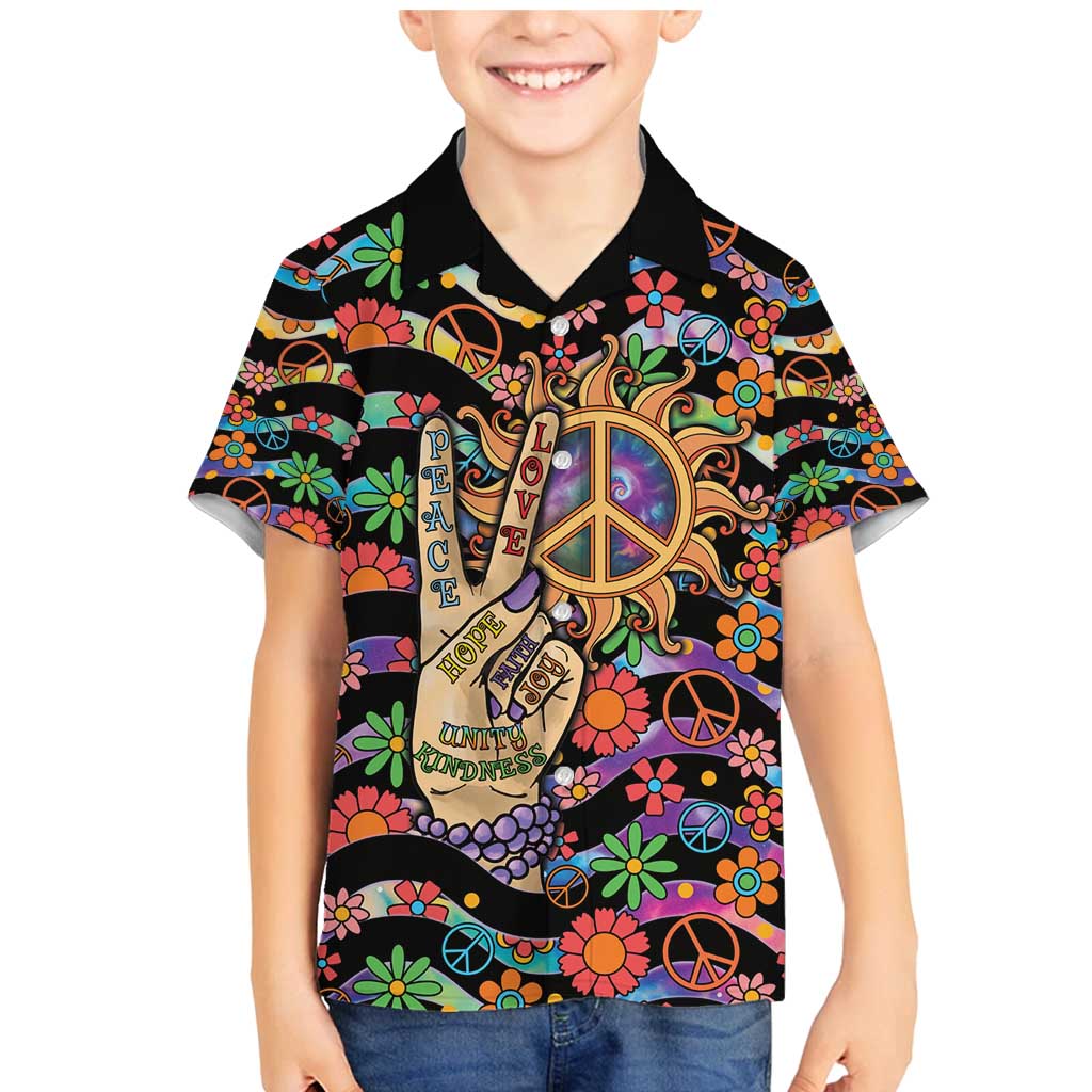 Hippie Family Matching Mermaid Dress and Hawaiian Shirt Hand Gesture V With Peace Symbol - Wonder Print Shop