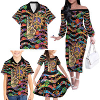 Hippie Family Matching Off The Shoulder Long Sleeve Dress and Hawaiian Shirt Hand Gesture V With Peace Symbol - Wonder Print Shop