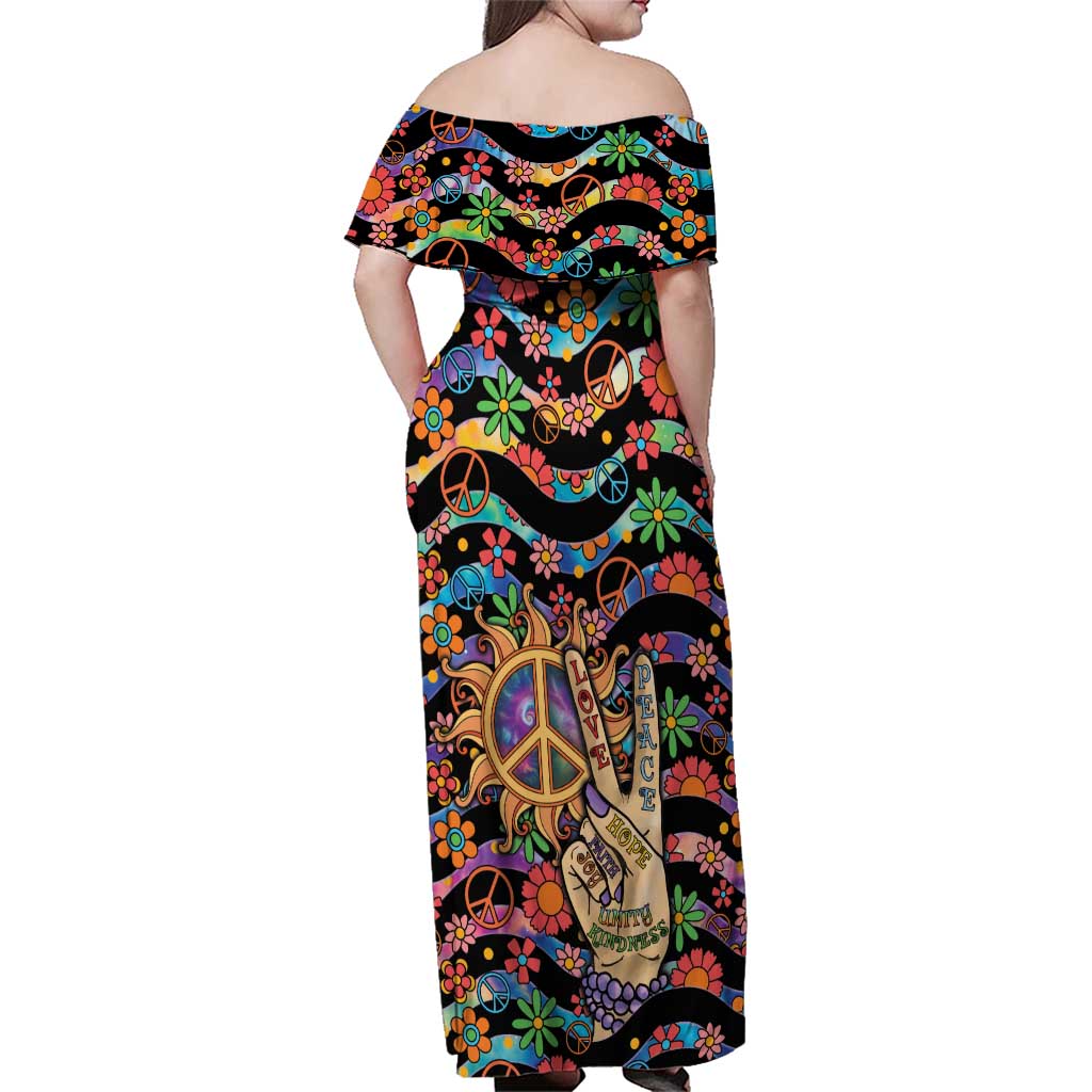 Hippie Family Matching Off Shoulder Maxi Dress and Hawaiian Shirt Hand Gesture V With Peace Symbol - Wonder Print Shop