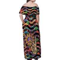 Hippie Family Matching Off Shoulder Maxi Dress and Hawaiian Shirt Hand Gesture V With Peace Symbol - Wonder Print Shop