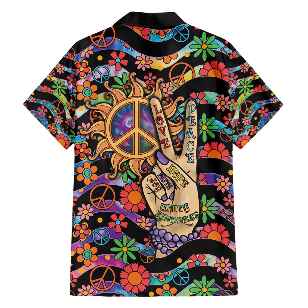 Hippie Family Matching Puletasi and Hawaiian Shirt Hand Gesture V With Peace Symbol - Wonder Print Shop