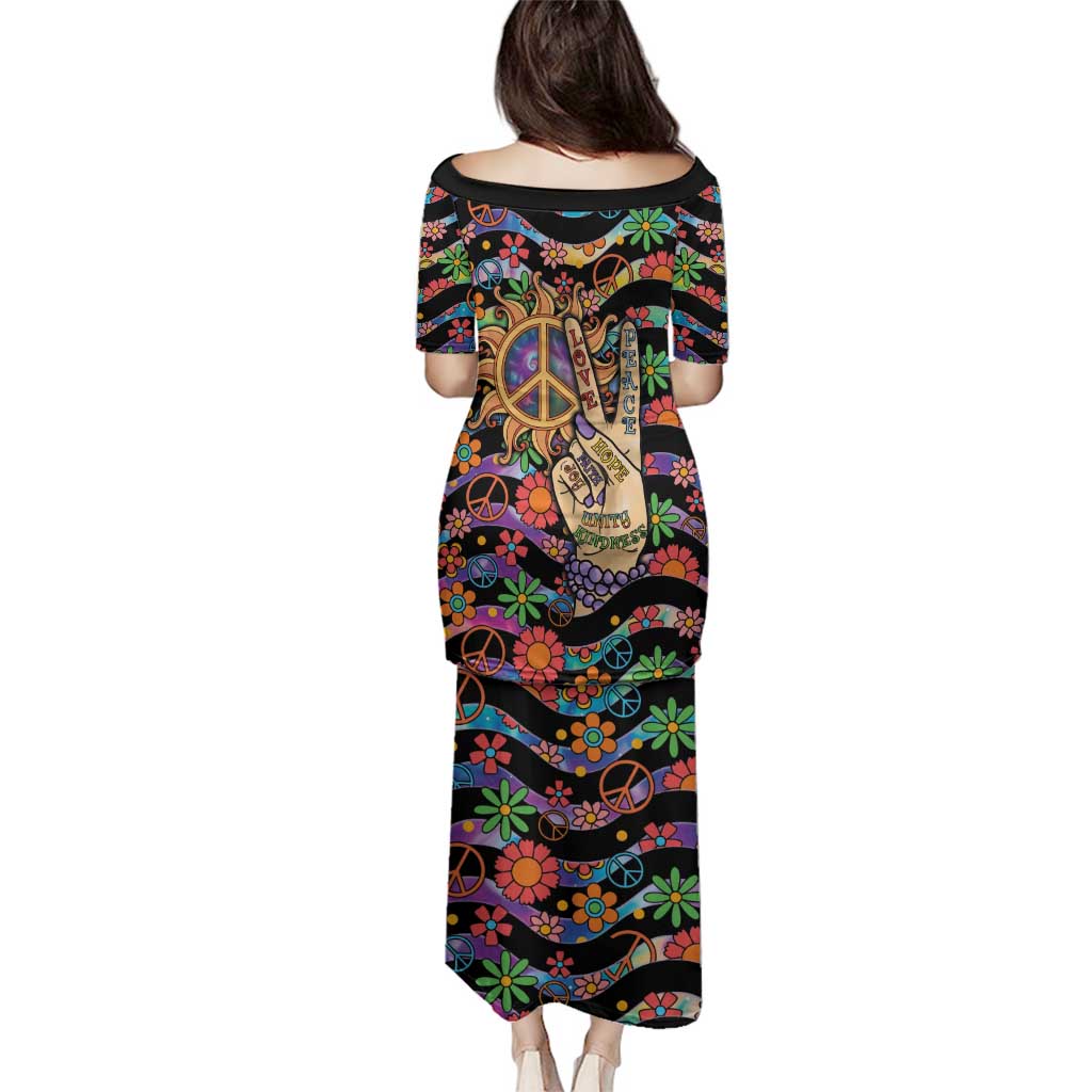 Hippie Family Matching Puletasi and Hawaiian Shirt Hand Gesture V With Peace Symbol - Wonder Print Shop