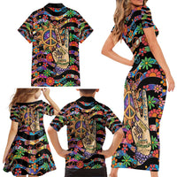 Hippie Family Matching Short Sleeve Bodycon Dress and Hawaiian Shirt Hand Gesture V With Peace Symbol - Wonder Print Shop