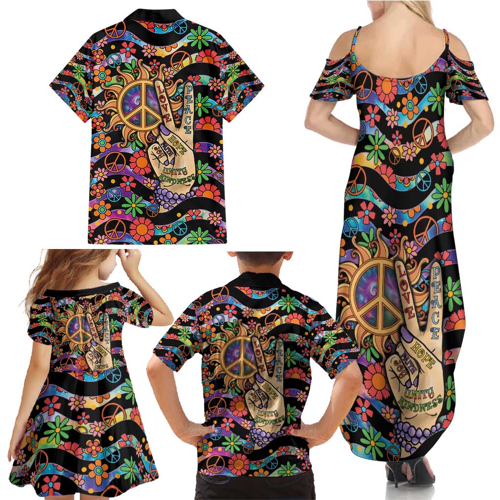Hippie Family Matching Summer Maxi Dress and Hawaiian Shirt Hand Gesture V With Peace Symbol - Wonder Print Shop
