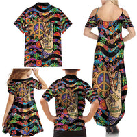 Hippie Family Matching Summer Maxi Dress and Hawaiian Shirt Hand Gesture V With Peace Symbol - Wonder Print Shop