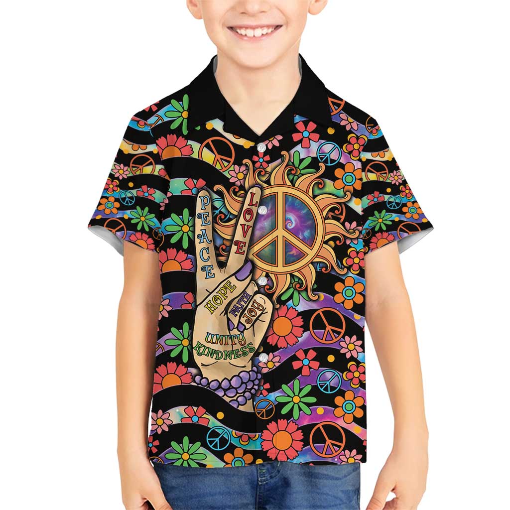 Hippie Family Matching Summer Maxi Dress and Hawaiian Shirt Hand Gesture V With Peace Symbol - Wonder Print Shop