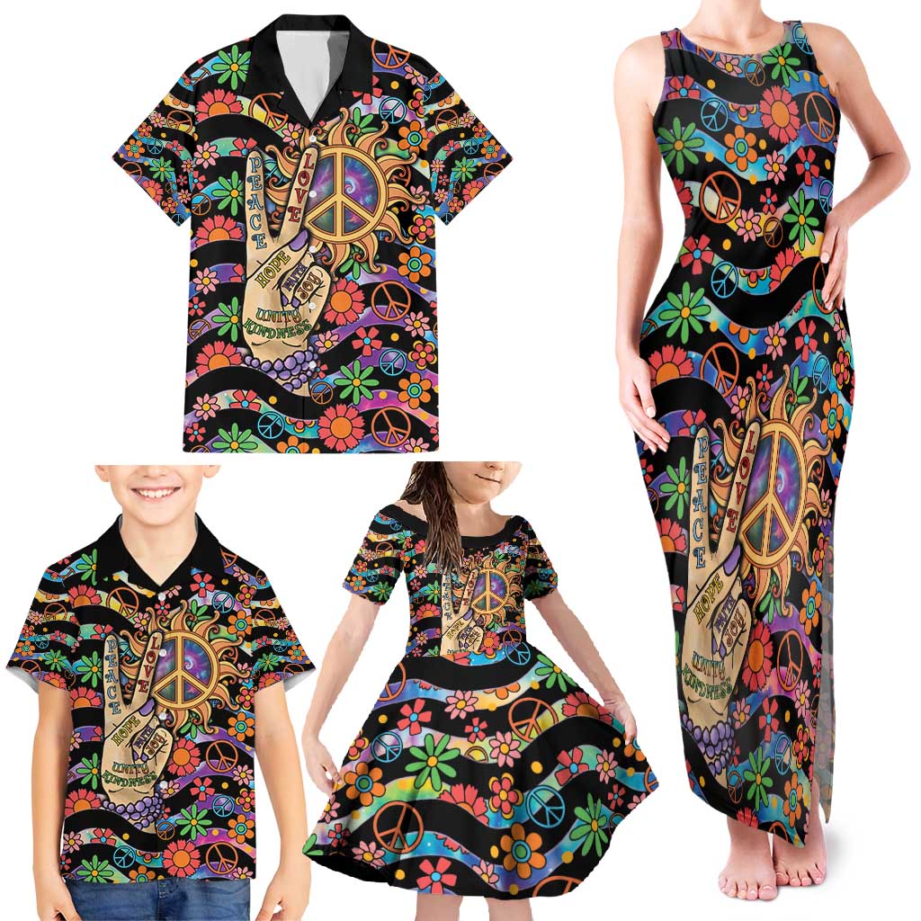 Hippie Family Matching Tank Maxi Dress and Hawaiian Shirt Hand Gesture V With Peace Symbol - Wonder Print Shop