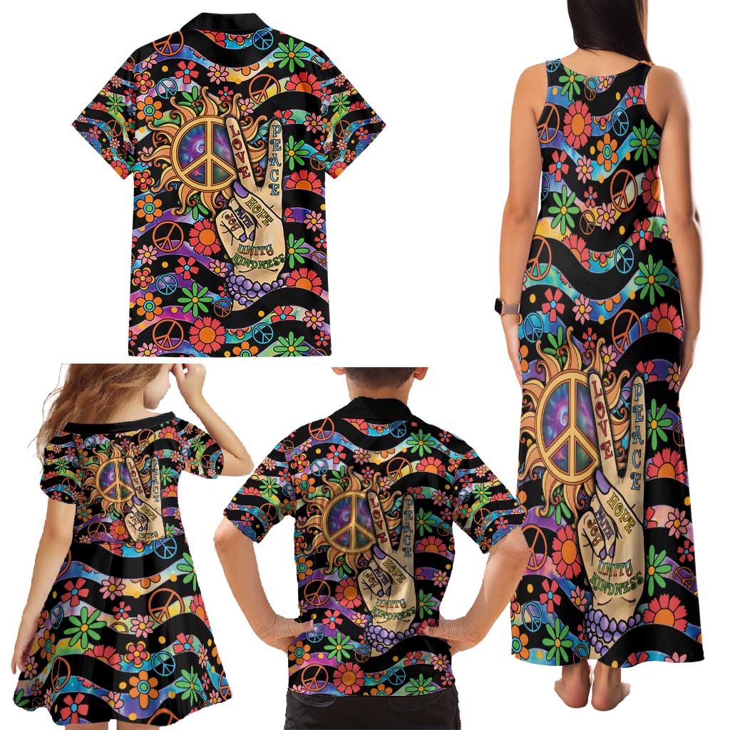 Hippie Family Matching Tank Maxi Dress and Hawaiian Shirt Hand Gesture V With Peace Symbol - Wonder Print Shop