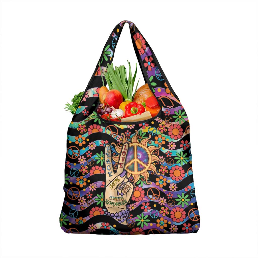 Hippie Grocery Bag Hand Gesture V With Peace Symbol - Wonder Print Shop