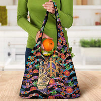 Hippie Grocery Bag Hand Gesture V With Peace Symbol - Wonder Print Shop