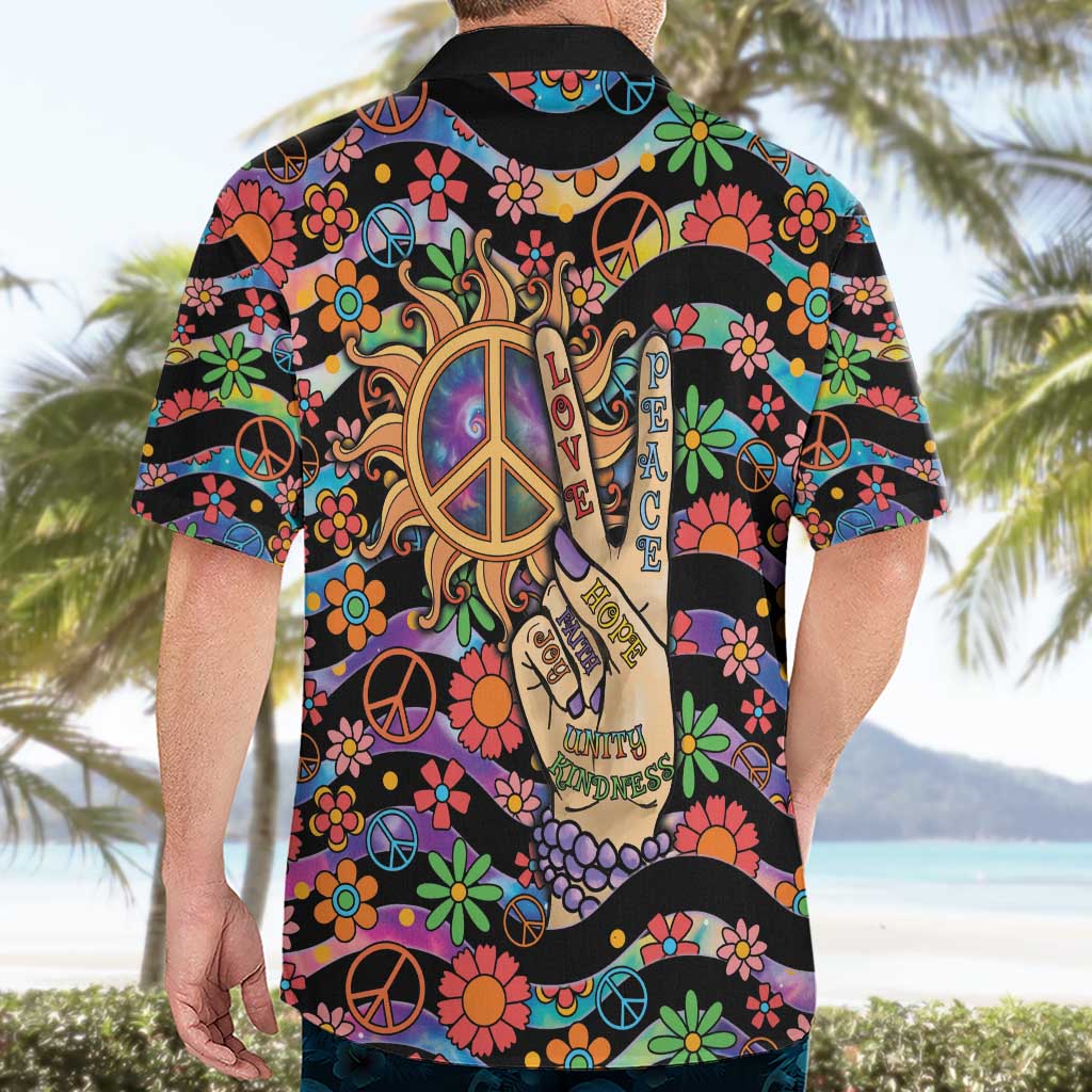 Hippie Hawaiian Shirt Hand Gesture V With Peace Symbol - Wonder Print Shop