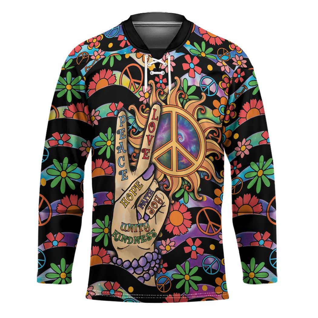 Hippie Hockey Jersey Hand Gesture V With Peace Symbol - Wonder Print Shop