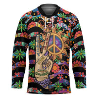 Hippie Hockey Jersey Hand Gesture V With Peace Symbol - Wonder Print Shop