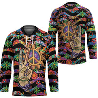 Hippie Hockey Jersey Hand Gesture V With Peace Symbol - Wonder Print Shop