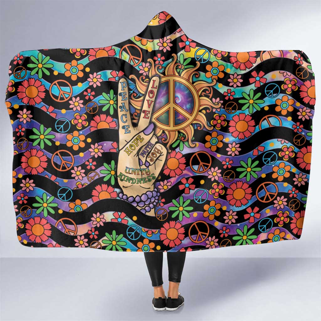 Hippie Hooded Blanket Hand Gesture V With Peace Symbol - Wonder Print Shop