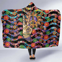 Hippie Hooded Blanket Hand Gesture V With Peace Symbol - Wonder Print Shop
