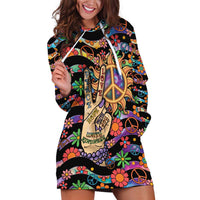 Hippie Hoodie Dress Hand Gesture V With Peace Symbol - Wonder Print Shop