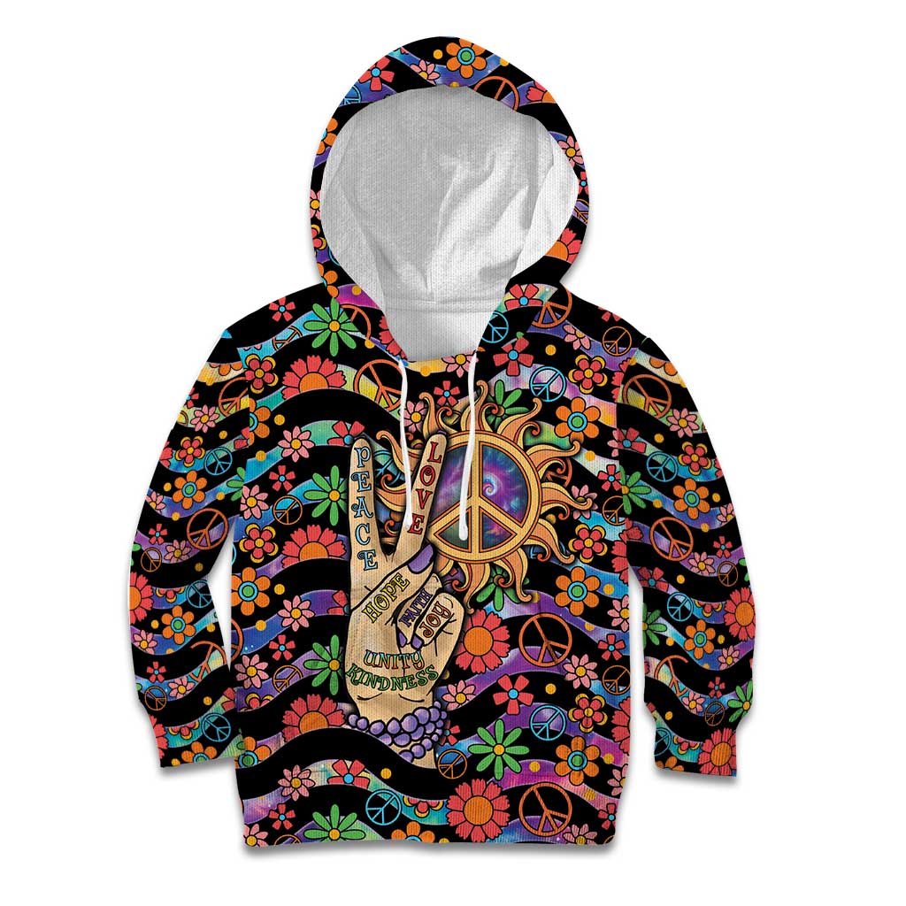 Hippie Kid Hoodie Hand Gesture V With Peace Symbol - Wonder Print Shop