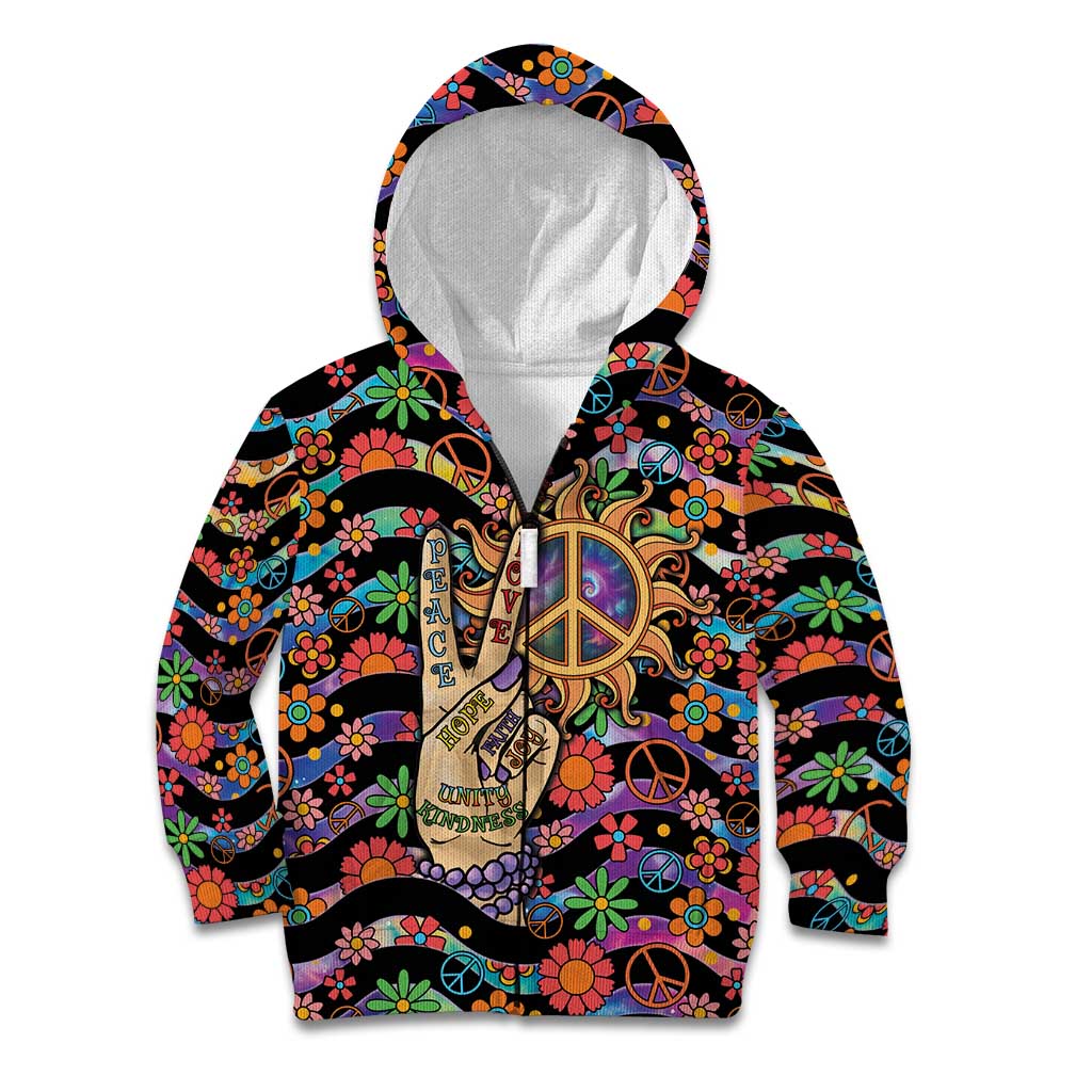 Hippie Kid Hoodie Hand Gesture V With Peace Symbol - Wonder Print Shop