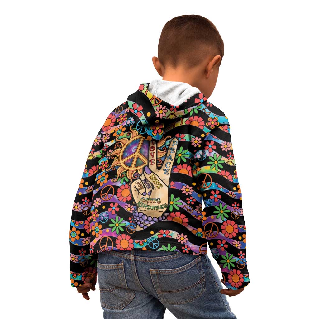 Hippie Kid Hoodie Hand Gesture V With Peace Symbol - Wonder Print Shop