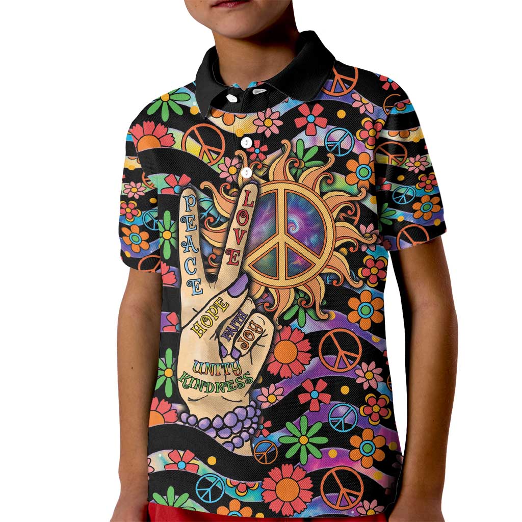 Hippie Kid Polo Shirt Hand Gesture V With Peace Symbol - Wonder Print Shop