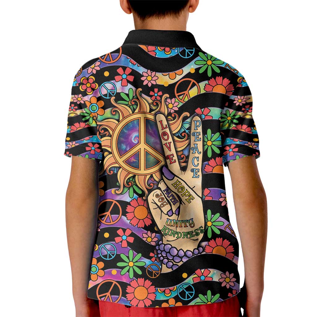 Hippie Kid Polo Shirt Hand Gesture V With Peace Symbol - Wonder Print Shop