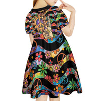 Hippie Kid Short Sleeve Dress Hand Gesture V With Peace Symbol - Wonder Print Shop