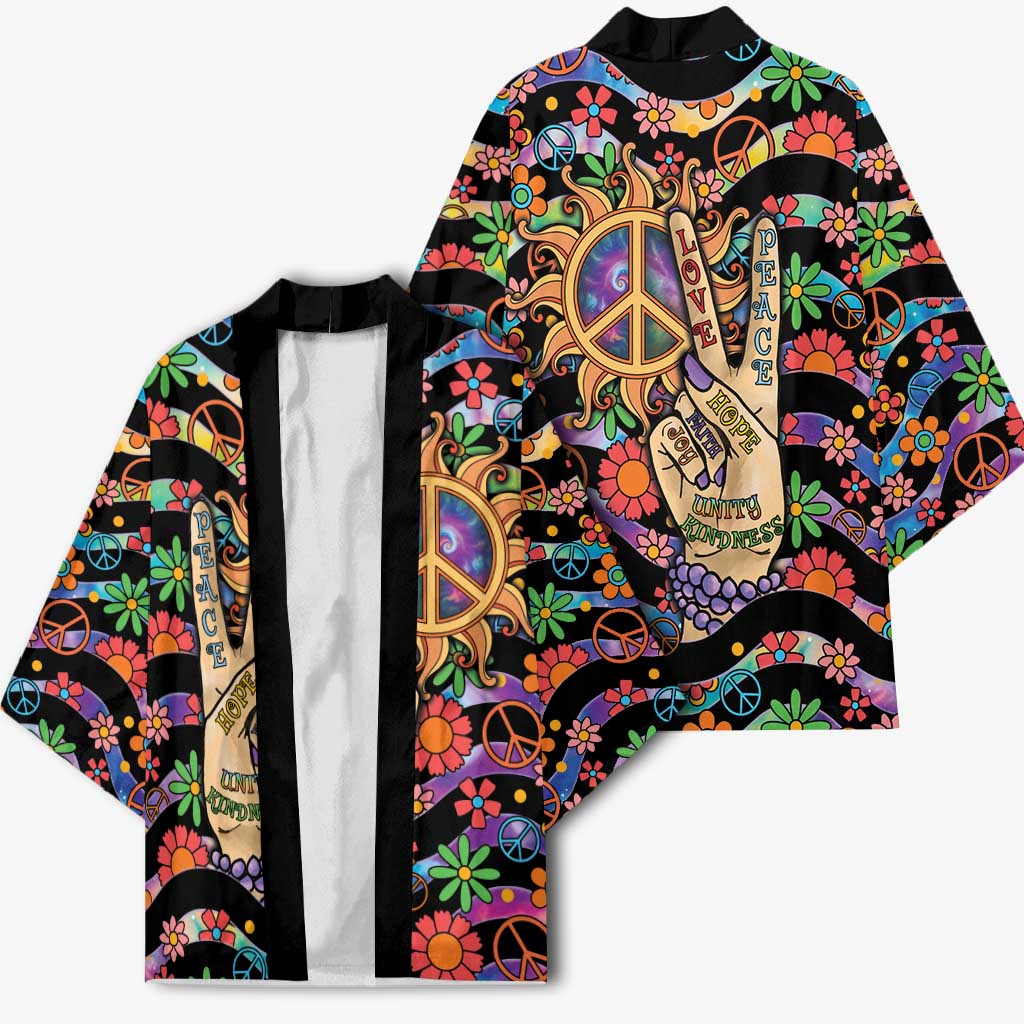 Hippie Kimono Hand Gesture V With Peace Symbol - Wonder Print Shop