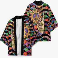 Hippie Kimono Hand Gesture V With Peace Symbol - Wonder Print Shop