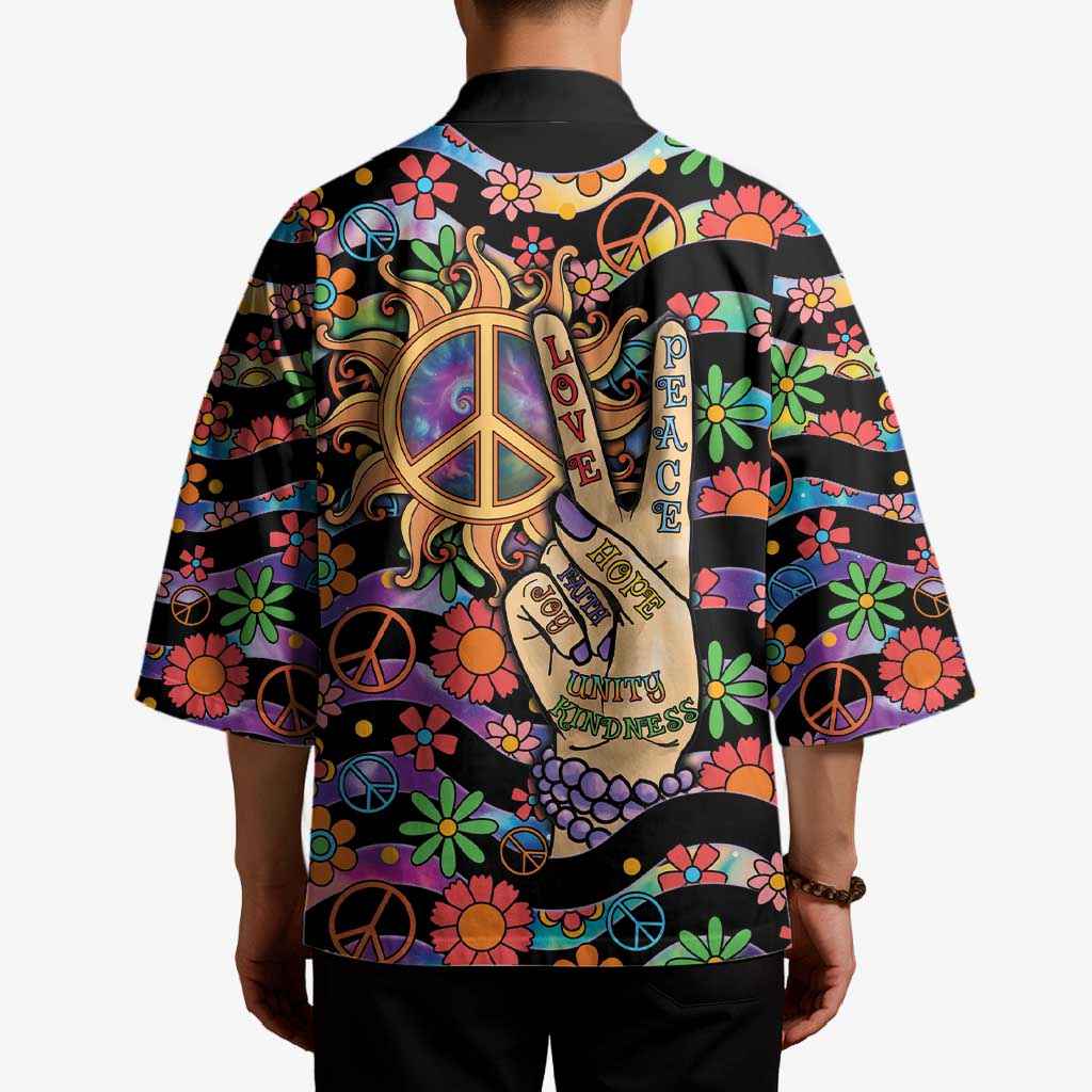 Hippie Kimono Hand Gesture V With Peace Symbol - Wonder Print Shop