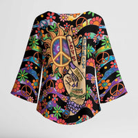 Hippie Kimono Sleeve Blouse Hand Gesture V With Peace Symbol - Wonder Print Shop