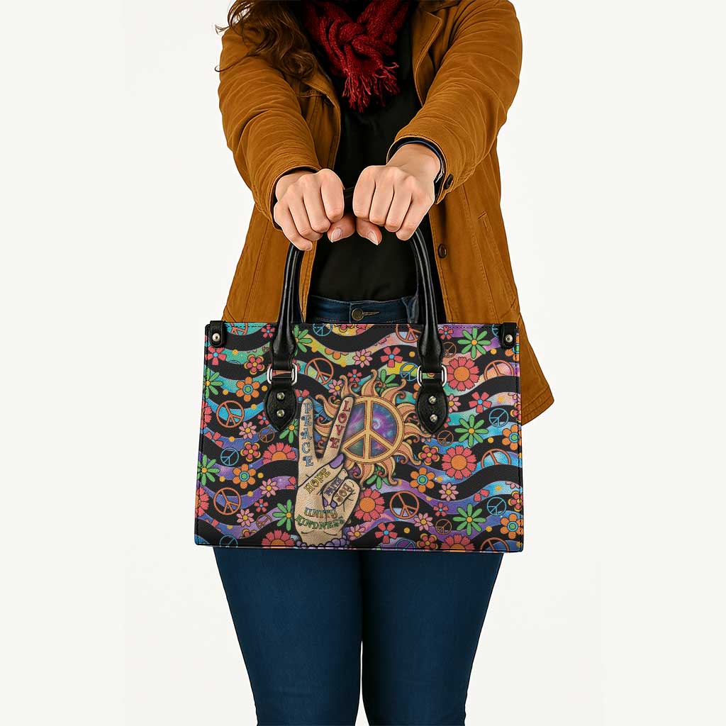 Hippie Leather Bag Hand Gesture V With Peace Symbol - Wonder Print Shop