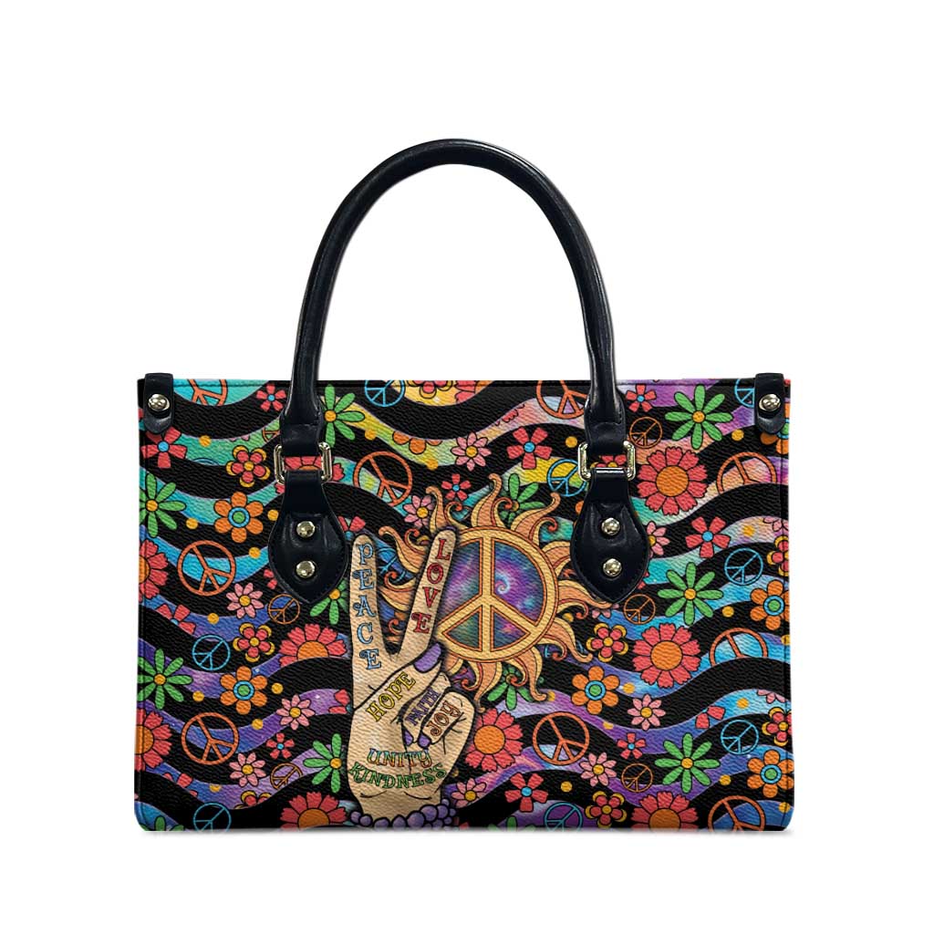 Hippie Leather Bag Hand Gesture V With Peace Symbol - Wonder Print Shop