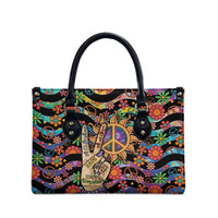 Hippie Leather Bag Hand Gesture V With Peace Symbol - Wonder Print Shop