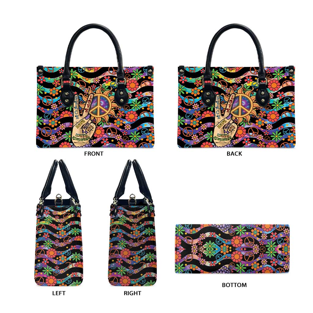Hippie Leather Bag Hand Gesture V With Peace Symbol - Wonder Print Shop