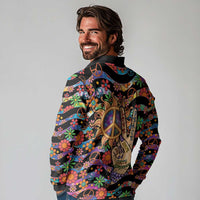 Hippie Long Sleeve Polo Shirt Hand Gesture V With Peace Symbol - Wonder Print Shop