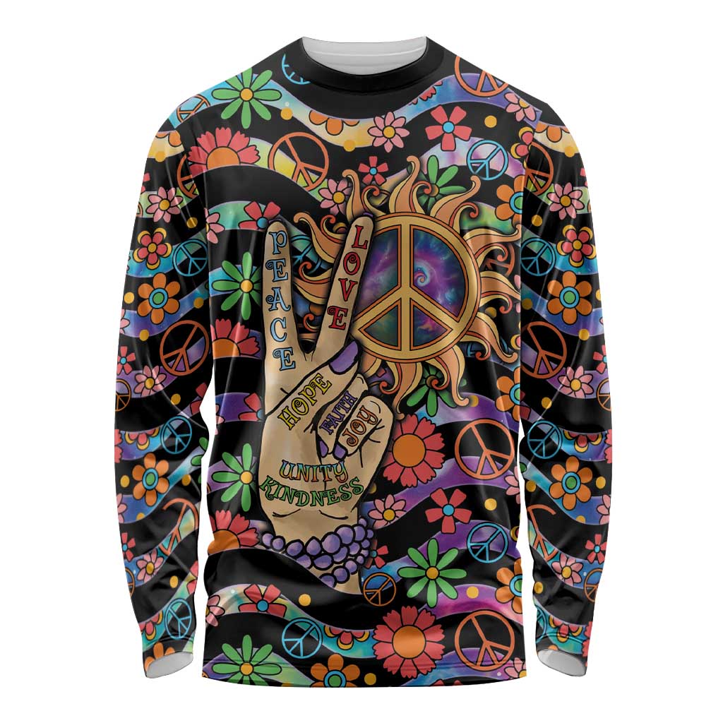 Hippie Long Sleeve Shirt Hand Gesture V With Peace Symbol - Wonder Print Shop